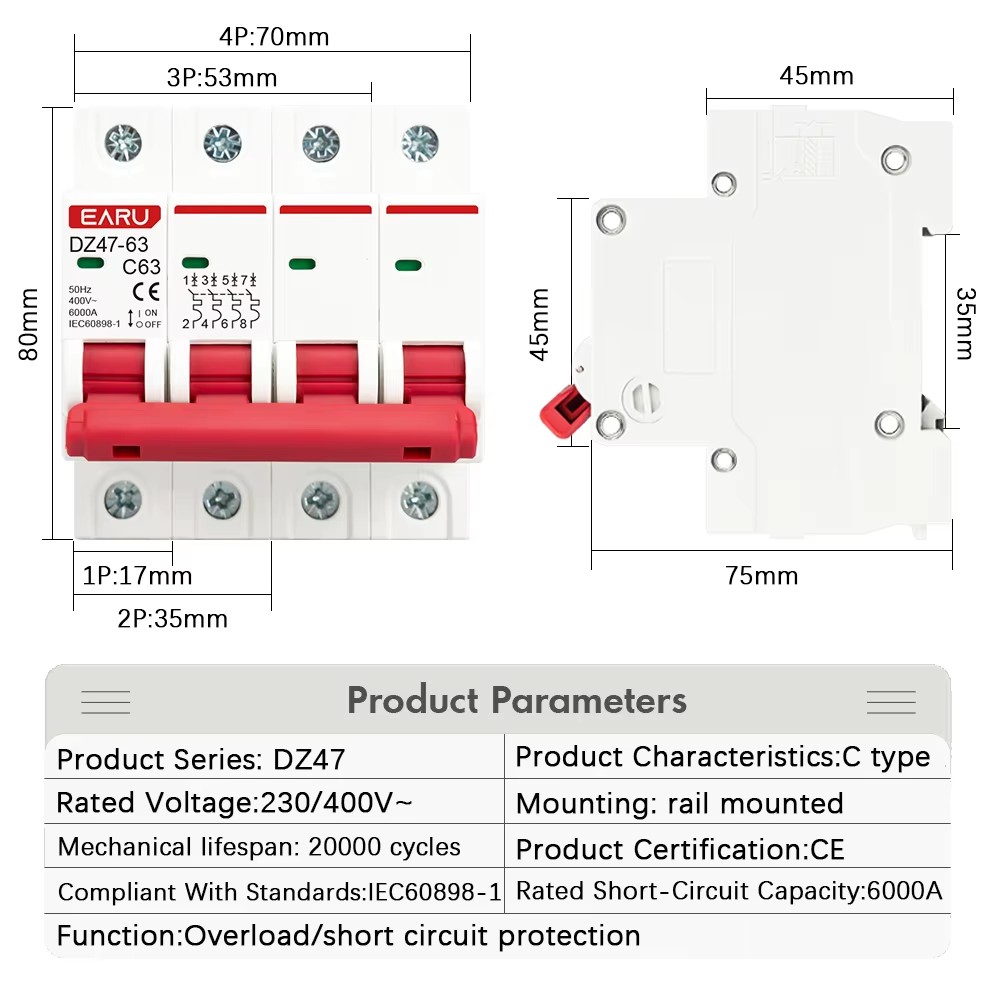 قاطع الدائرة المصغر EARU DZ47  - مراجعة Din Rail Circuit Breaker وسعره